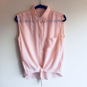 EQUIPMENT FEMME ORANGE & WHITE STRIPED TYE BLOUSE